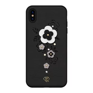 Kingxbar Petal etui ozdobione oryginalnymi Kryształami Swarovskiego iPhone XS / iPhone X czarny - Etui i futerały do telefonów - miniaturka - grafika 1