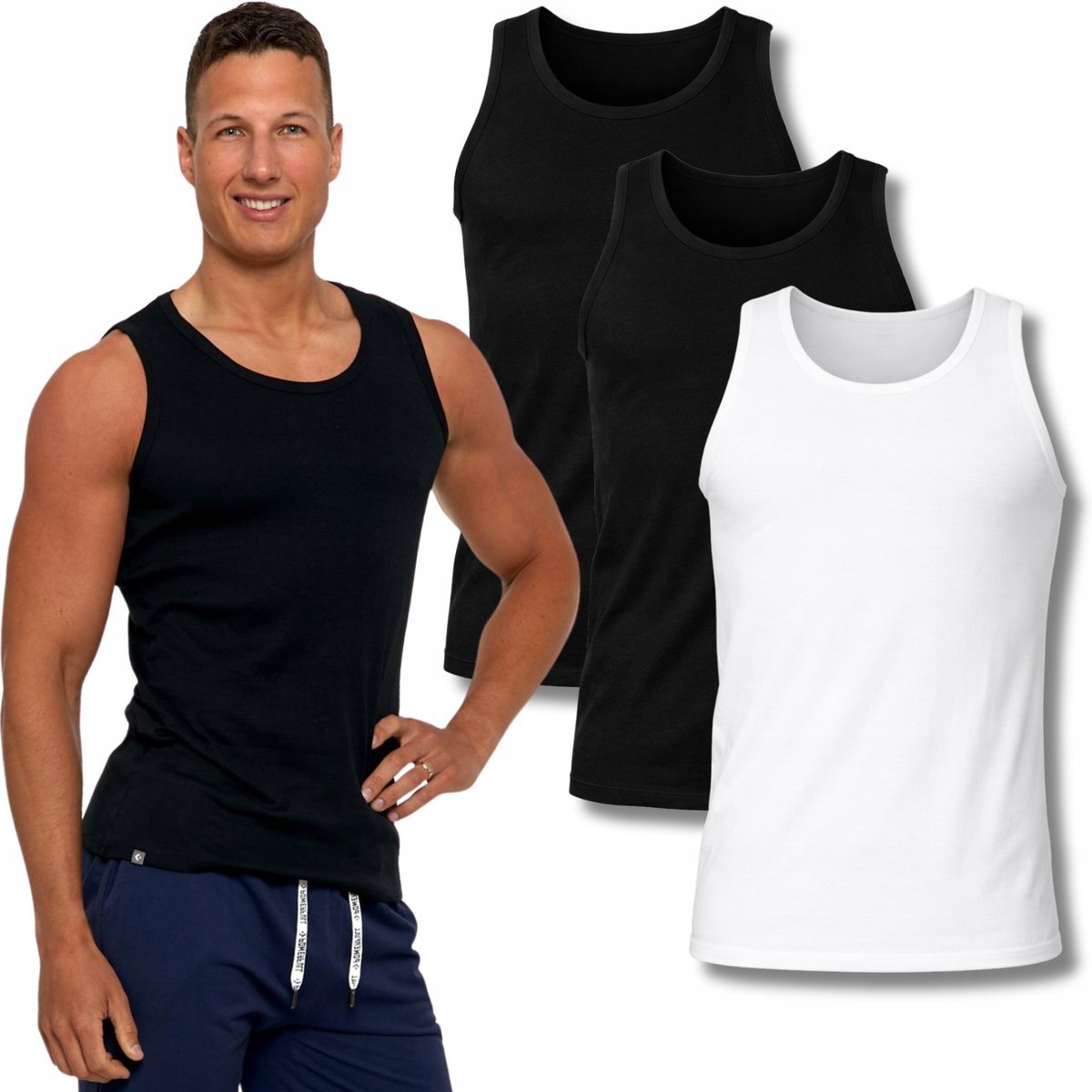 3X PODKOSZULKA KOSZULKA MĘSKA BAWEŁNIANA GŁADKA TANK TOP 3PAK MORAJ XXL BLACK ; WHITE