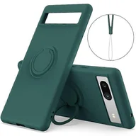 Etui i futerały do telefonów - Kompatybilny z etui na telefon Google Pixel 7a Ring Kickstand z płynnym silikonem, ochronna osłona ze smyczą Ciemnozielony - miniaturka - grafika 1