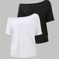 Bluzki damskie - TEMU Zestaw 2 sztuk luźnych koszulek z odkrytymi ramionami - miniaturka - grafika 1