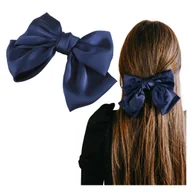 Ozdoby do włosów - Spinka do Włosów Granatowa Duża z Ozdobną Kokardą Satynowa Lekka Efektowna - miniaturka - grafika 1