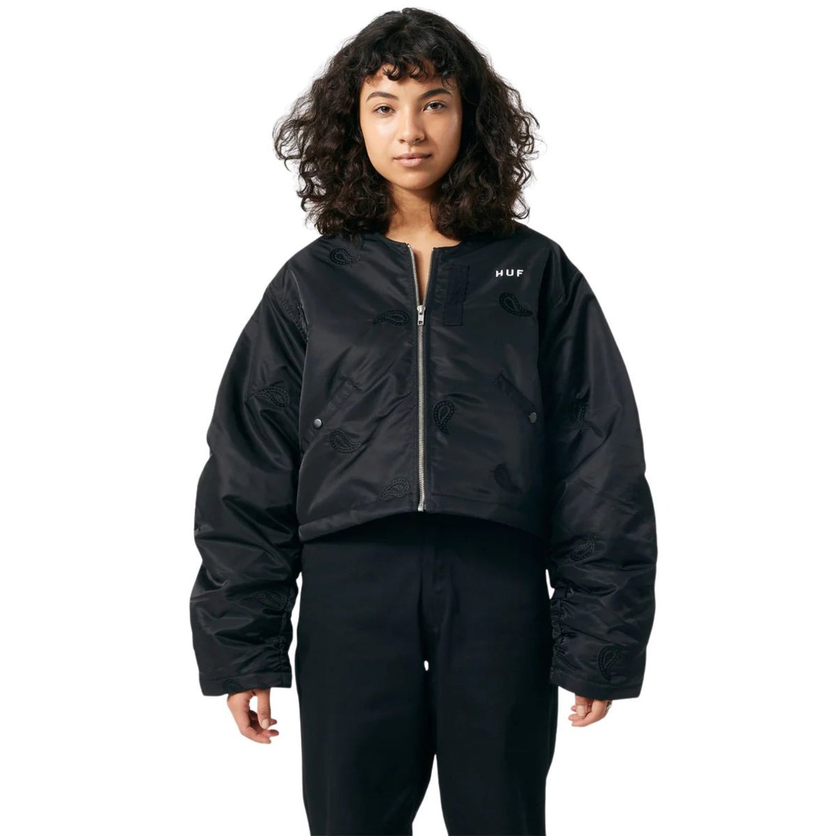 Kurtka damska HUF Paisley Satin bomberka z naszywkami czarna-S