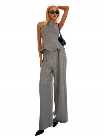 SHEIN ELEGANCKIE SPODNIE CYGARETKI SZARE Z WYSOKIM STANEM 36 1JC