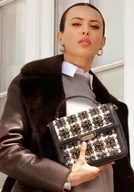 Torebki damskie - Damska torebka crossbody z tkaniny bouclé czarno - biała - miniaturka - grafika 1