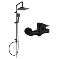 Baterie umywalkowe - Mexen Tord zestaw prysznicowy natynkowy z deszczownicą i baterią prysznicową Pecos, czarny - miniaturka - grafika 1