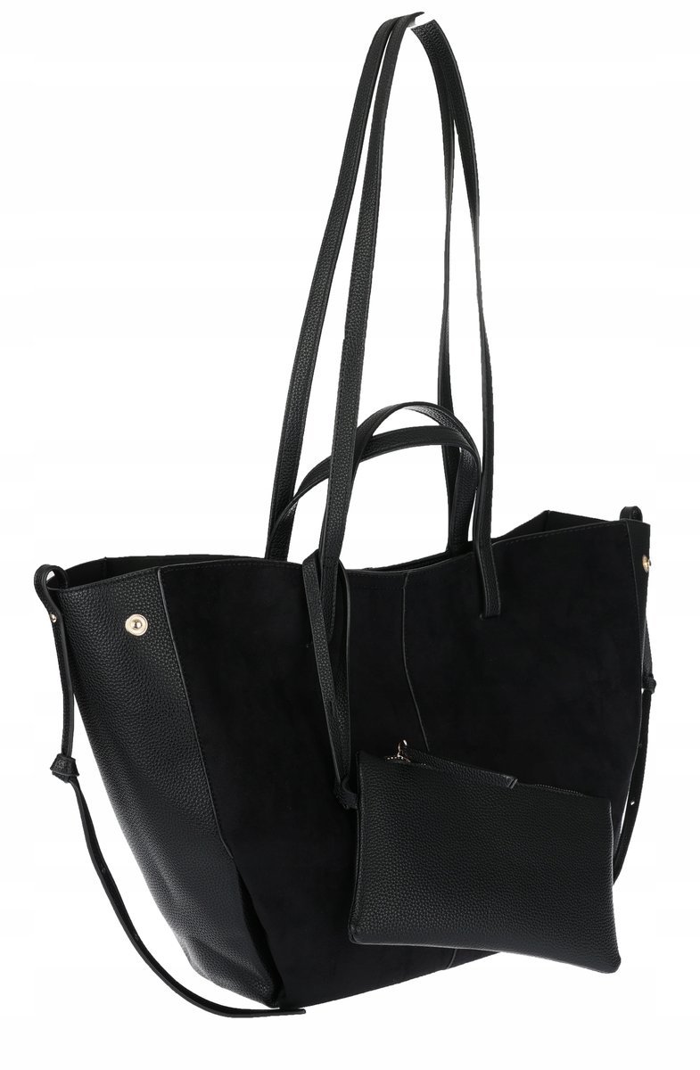 Torebka Damska Shopperka łódka Pojemna Duża zamszowa na ramię R963B Czarna