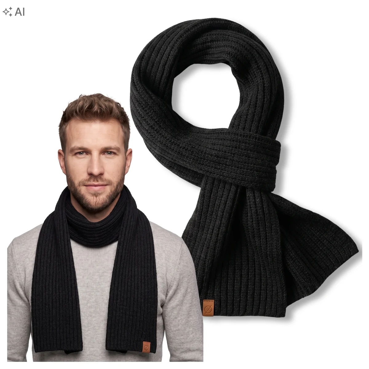 Szalik Męski Czarny na Zimę na Jesień Elegancki Klasyczny Brodrene Ciepły