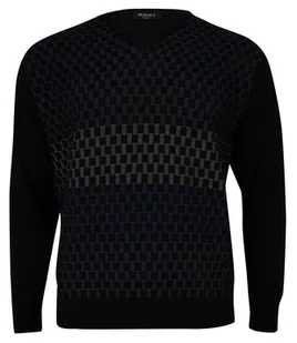 Sweter Granatowy, Tłoczony Wzór Geometryczny, Dekolt w Serek (V-neck) Męski - Elkjaer - Swetry męskie - miniaturka - grafika 1