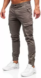 Spodnie męskie - Brązowe spodnie materiałowe joggery bojówki męskie Denley 77322 - grafika 1