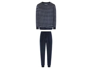 LIVERGY® Piżama męska welurowa z bawełną (XL(56/58), Paski/granatowy) - Piżamy męskie - miniaturka - grafika 1