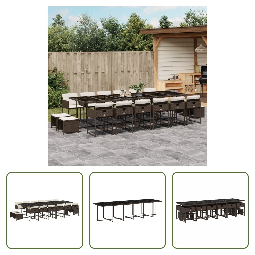 The Living Store 17-częściowy ogrodowy zestaw jadalniany z poduszkami z brązowego polirattanu