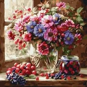 Malowanie po numerach - Malowanie po numerach - Bukiet i owoce 40x40cm - miniaturka - grafika 1