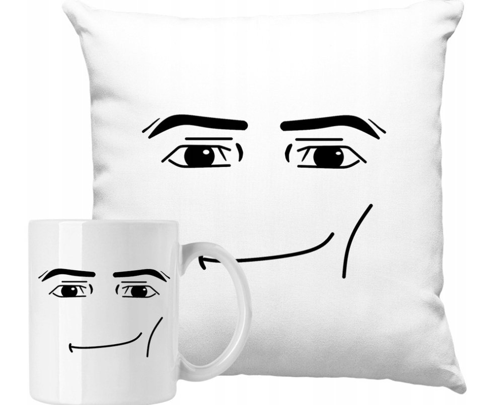 ZESTAW PODUSZKA + KUBEK Roblox Man Face Pomysł Na Prezent + IMIĘ