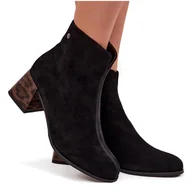 Botki damskie - Skórzane Zamszowe Botki Damskie Na Słupku Maciejka K7202-01 Czarne -38 - miniaturka - grafika 1