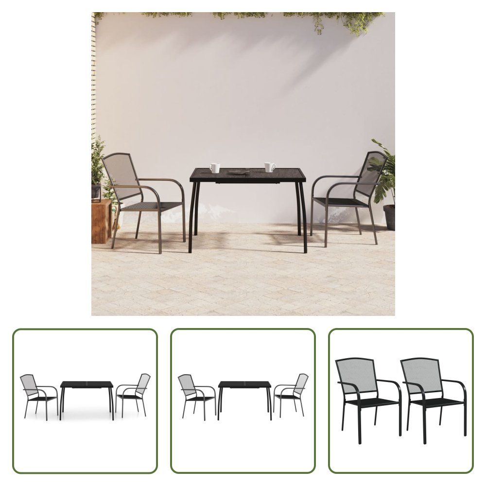 The Living Store 3-częściowy ogrodowy zestaw jadalniany stal antracytowa