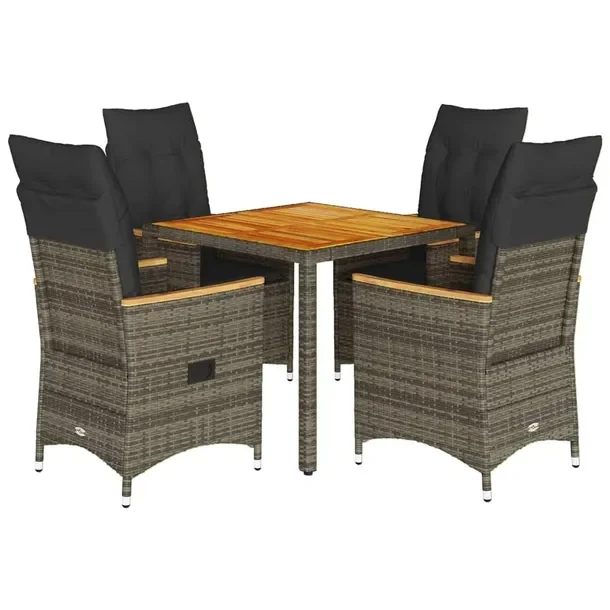 Zestaw mebli ogrodowych szary rattan PE, stół 90x90x75 cm, krzesła 56x59