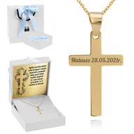 Dewocjonalia - Złoty Krzyżyk z łańcuszkiem / Prezent na chrzest / Na bierzmowanie z Grawerem - miniaturka - grafika 1