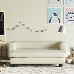 vidaXL Sofa dziecięca z podnóżkiem, kremowa, 100x50x30 cm, ekoskóra - Meble do sypialni - miniaturka - grafika 1