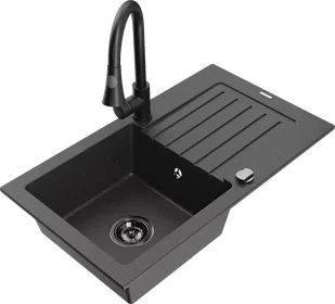 Mexen Pablo zlewozmywak granitowy 1-komorowy z ociekaczem i baterią kuchenną Elia, czarny nakrapiany - 6510-76-670101-70-B - Zlewozmywaki z baterią - miniaturka - grafika 1
