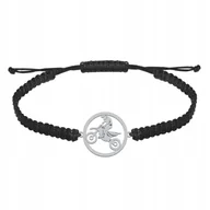 Bransolety męskie - Bransoleta Męska Motocross Srebro 925 Sznurek Prezent GRAWER GRATIS - miniaturka - grafika 1