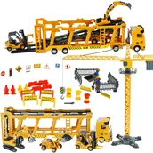 Samochody i pojazdy dla dzieci - Zestaw pojazdy budowlane koparka cięzarówka laweta dźwig - miniaturka - grafika 1