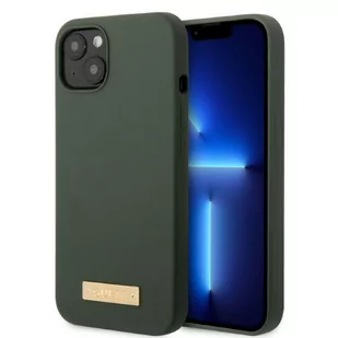 Etui Guess do iPhone 13 6,1" zielony/khaki hard case Silicone Logo Plate MagSafe - Etui i futerały do telefonów - miniaturka - grafika 1