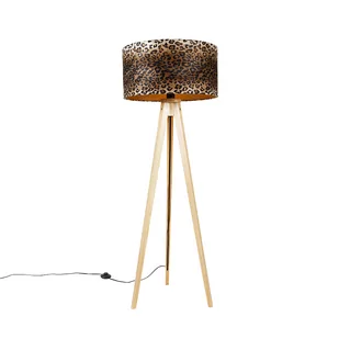 QAZQA Lampa podłogowa drewniana z abażurem z tkaniny kwiaty 50 cm - Tripod Classic - Lampy stojące - miniaturka - grafika 2