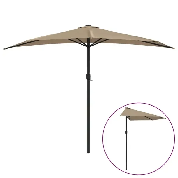 Parasol balkonowy półokrągły UV, szarobrązowy, 300x155x223 cm, poliest