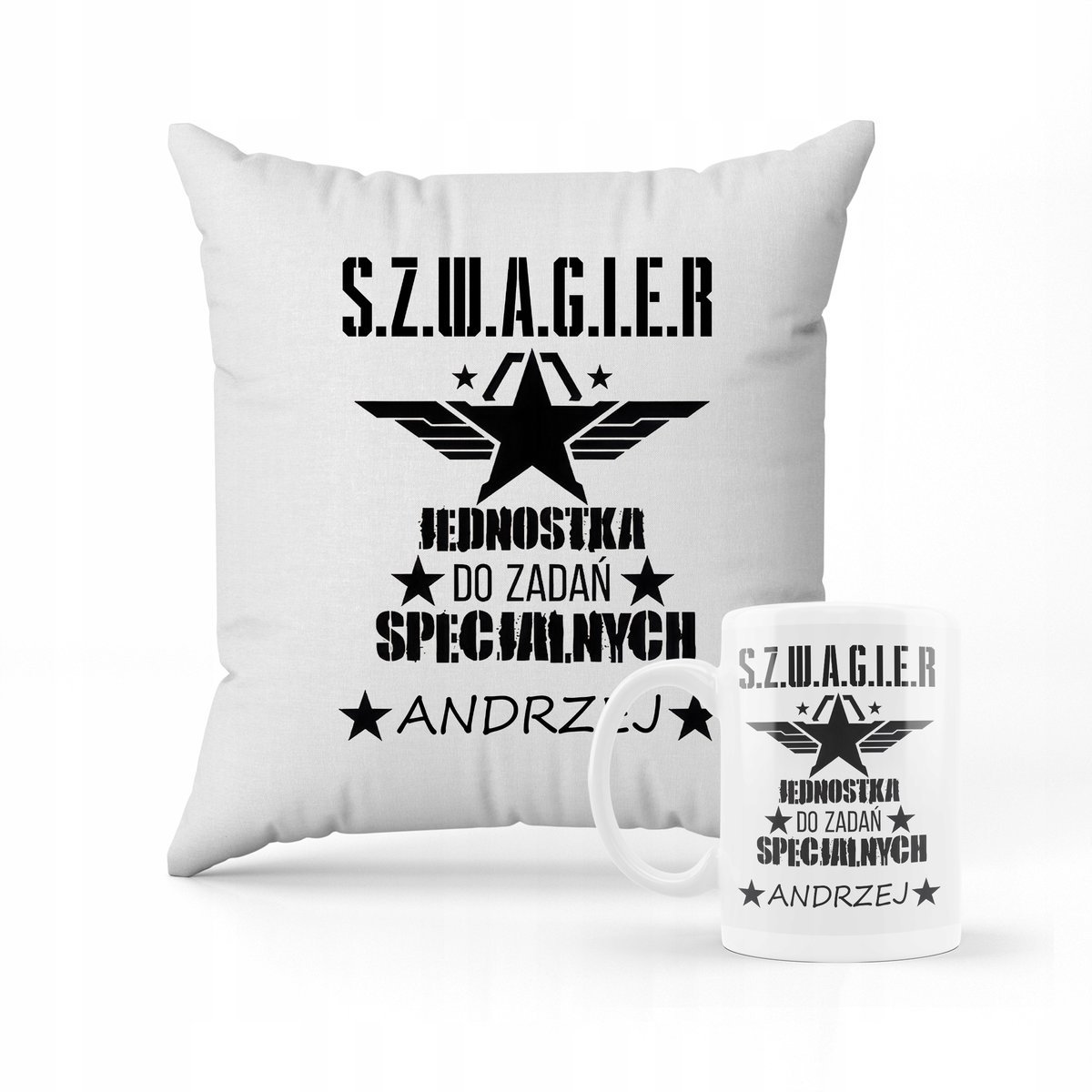 ZESTAW PODUSZKA + KUBEK Super Szwagier Dla Szwagra Prezent + IMIĘ #17