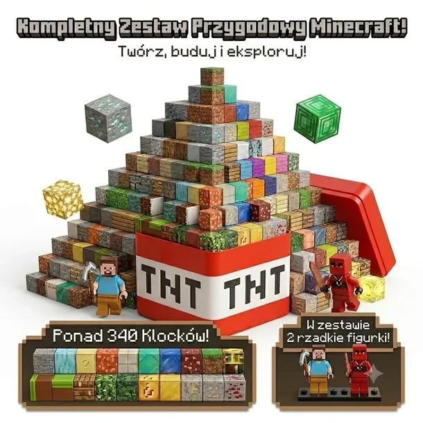 Magnetyczne Klocki Minecraft 340 el. + 2 Figurki Zestaw Konstrukcyjny