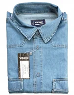 Koszule męskie - DUŻA MĘSKA KOSZULA JEANSOWA CASUAL VIKING JASNONIEBIESKA DŁUGI RĘKAW 7XL - miniaturka - grafika 1