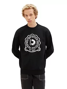 TOM TAILOR Denim Męska bluza z nadrukiem logo, 29999-Black, XXL, 29999-czarny, XXL - Bluzy męskie - miniaturka - grafika 1