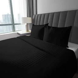 Detexpol Pościel adamaszkowa 180x200 czarna jednobarwna paski 1 cm Pure - Pościel - miniaturka - grafika 1