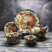 Serwisy obiadowe - Ceramiczny zestaw herbaciany ręcznie malowany "Pawie pióro 1" - 22 części - miniaturka - grafika 1