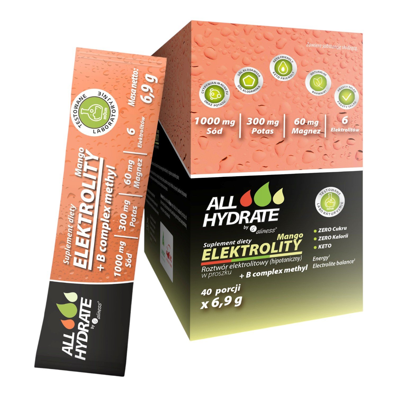 Allhydrate Elektrolity Stick Mango + B Complex methyl, 40 saszetek