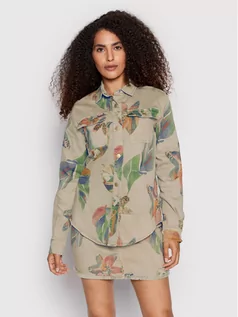 Koszule damskie - Desigual Koszula jeansowa Flower 22SWCN04 Beżowy Oversize - grafika 1