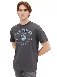 Koszulki męskie - T-shirt męski TOM TAILOR z nadrukiem logo wykonany z bawełny, 10899-Szary asfalt, M - grafika 1