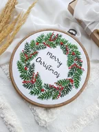 Ozdoby bożonarodzeniowe - Haftowany wieniec bożonarodzeniowy - prezent pod choinkę, dekoracja - miniaturka - grafika 1