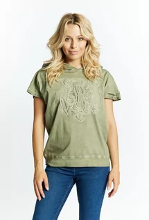 Koszulki i topy damskie - Bawełniany t-shirt z kapturem - Monnari - grafika 1