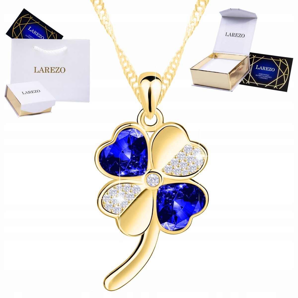 Złoty Naszyjnik Czterolistna Koniczynka SREBRO 925 Kwiatek Pozłacany 585