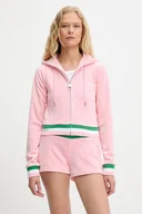 Bluzy damskie - Juicy Couture bluza VELOUR CROPPED STRIPE HOODIE damska kolor różowy z kapturem z aplikacją JCWAS225351 - miniaturka - grafika 1