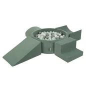 Zabawki do kąpieli - KiddyMoon Piankowy plac zabaw z piłeczkami zieleń lasu: biały-szary-mięta basen 300/klin L/rampa L/półwałek L/schodek Zabawka plac zabaw - miniaturka - grafika 1