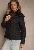 Kurtki damskie - Czarna Przejściowa Kurtka z Pikowanymi Przeszyciami i Kapturem Suritte - miniaturka - grafika 1