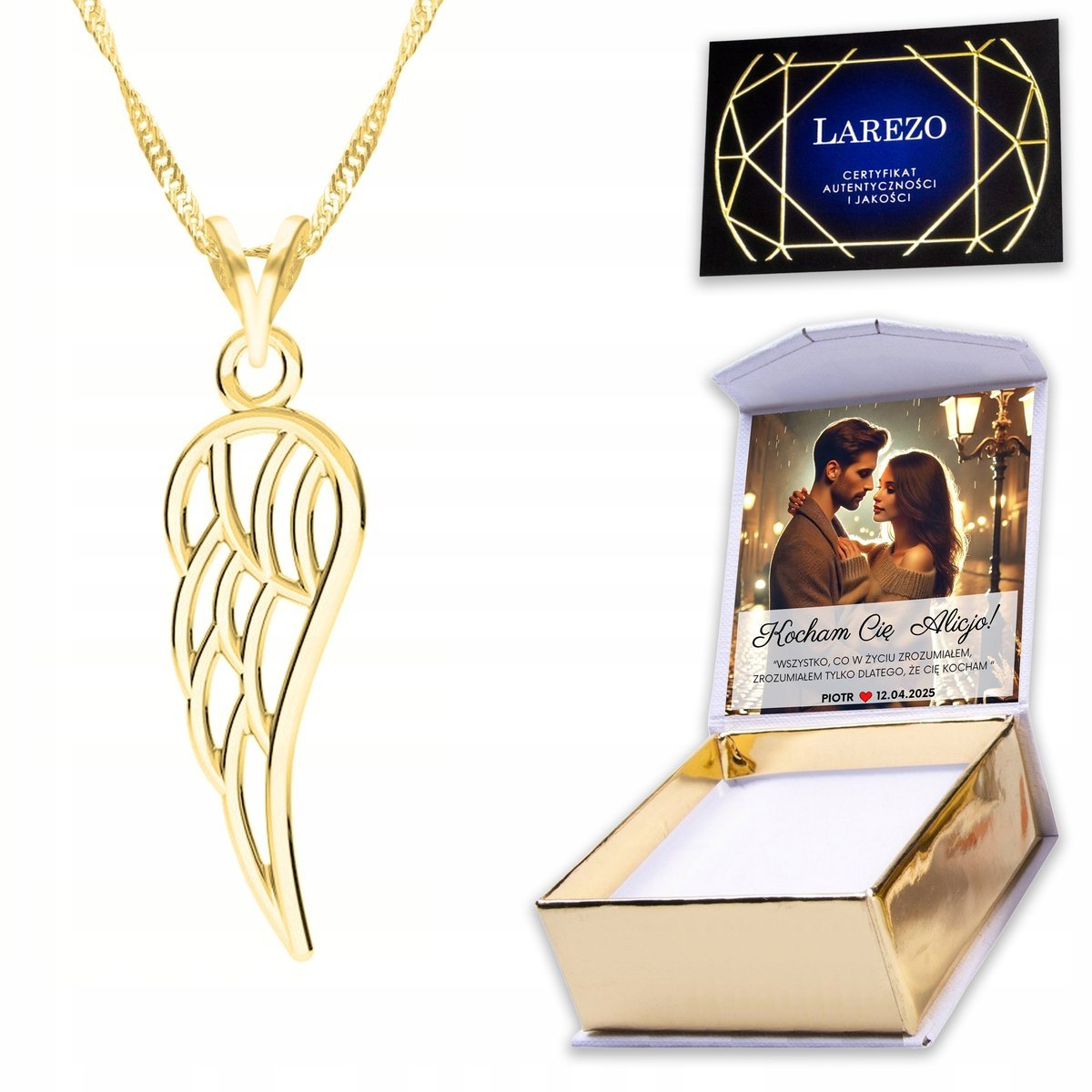 Złoty Naszyjnik 925 z Skrzydłem Skrzydełkiem Wing Skrzydło Wisiorek NADRUK