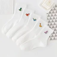 Inne - TEMU Zestaw 5 Par Skarpetek Damskich do Połowy Łydów z Kolorowym Haftem Dinozaurów - Całoroczne, Sportowe i Codzienne Skarpety z Prążkowaną Manżetą, - miniaturka - grafika 1