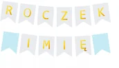 Baby shower i roczek - Girlanda Napis Roczek + Imię Dziecka Baner Niebies - miniaturka - grafika 1