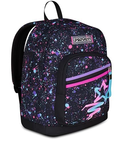 Seven Nowy Fit podwójny plecak, czarny, kieszeń na butelkę, pojemność maxi, wstępnie uformowane oparcie, plecak szkolny, dla dziewczynek i dziewcząt, czarne, Taglia unica, nowoczesny
