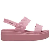 Klapki i japonki damskie - Klapki Crocs Brooklyn Woven Low Wedge 209977-6XX - różowe - miniaturka - grafika 1
