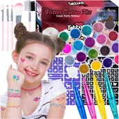 Prace ręczne dla dzieci - Zestaw Do Robienia Tatuaży Szablony Brokat Prezent - miniaturka - grafika 1