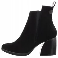 Botki damskie - Botki Maciejka 05252-01 czarne skóra zamszowa eleganckie modne klocek r. 38 - miniaturka - grafika 1